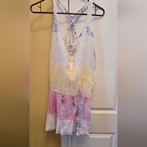 Swim Suit Womens Cover Up Tye Die Front Tiered  Adjustable Waist